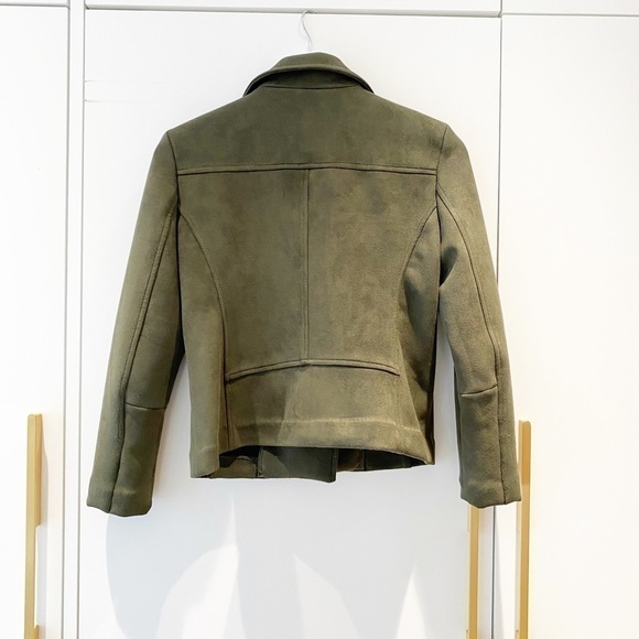 olive Faux Suede Scuba Moto Jacket - Picture 10 of 11